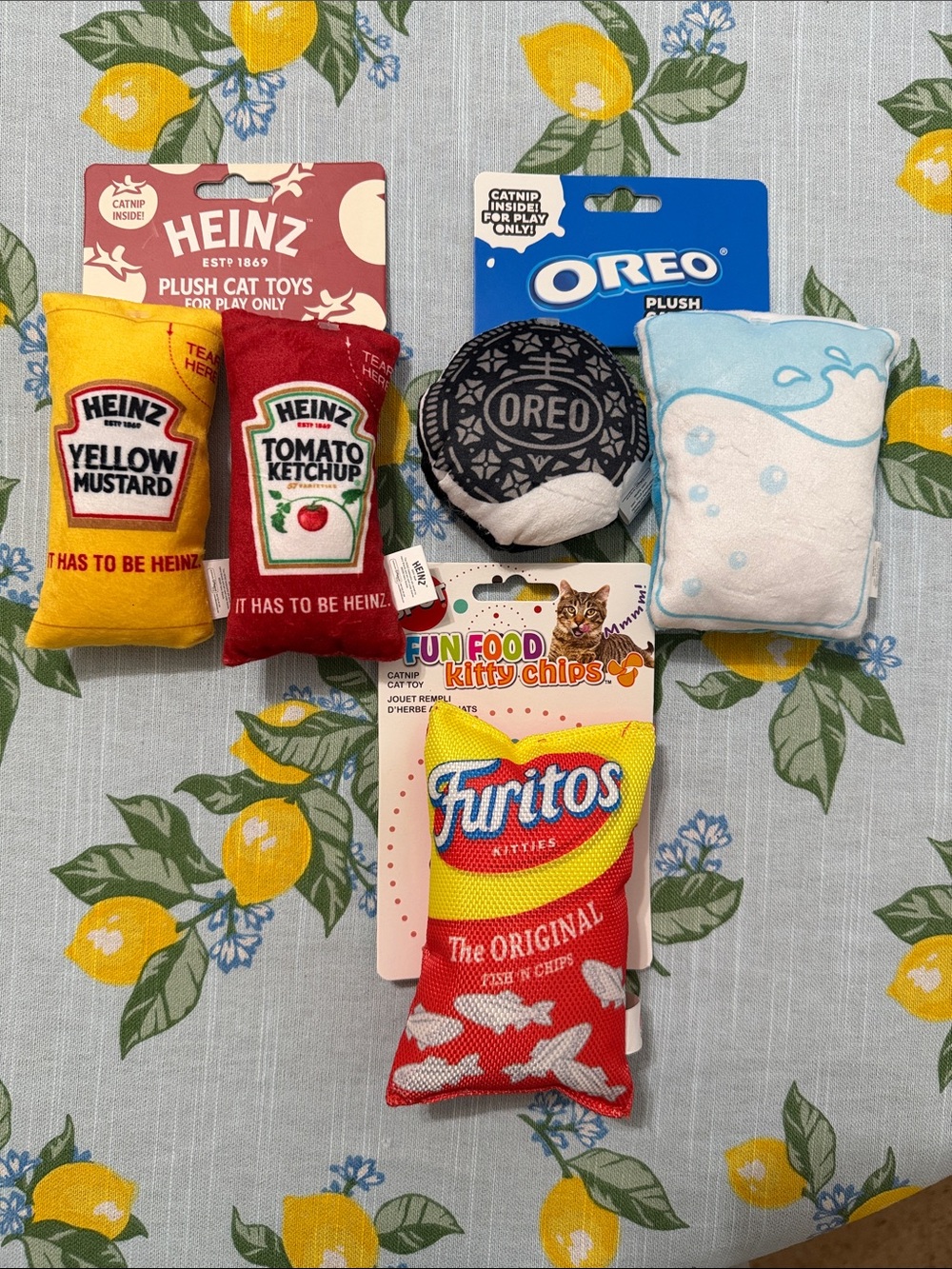 Fun Food Themed Plush Cat Toy Bundle of 5 Toys With Catnip and Crinkle